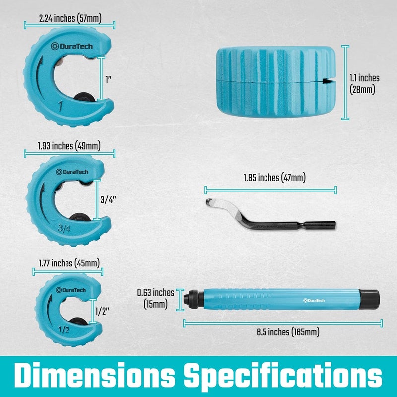 DURATECH 4-Piece Copper Tubing Cutter Set, Pipe Cutter Tool, Includes 1/2", 3/4",1" Tube Cutters, 1 Deburring Tool with Storage Case - Image 4